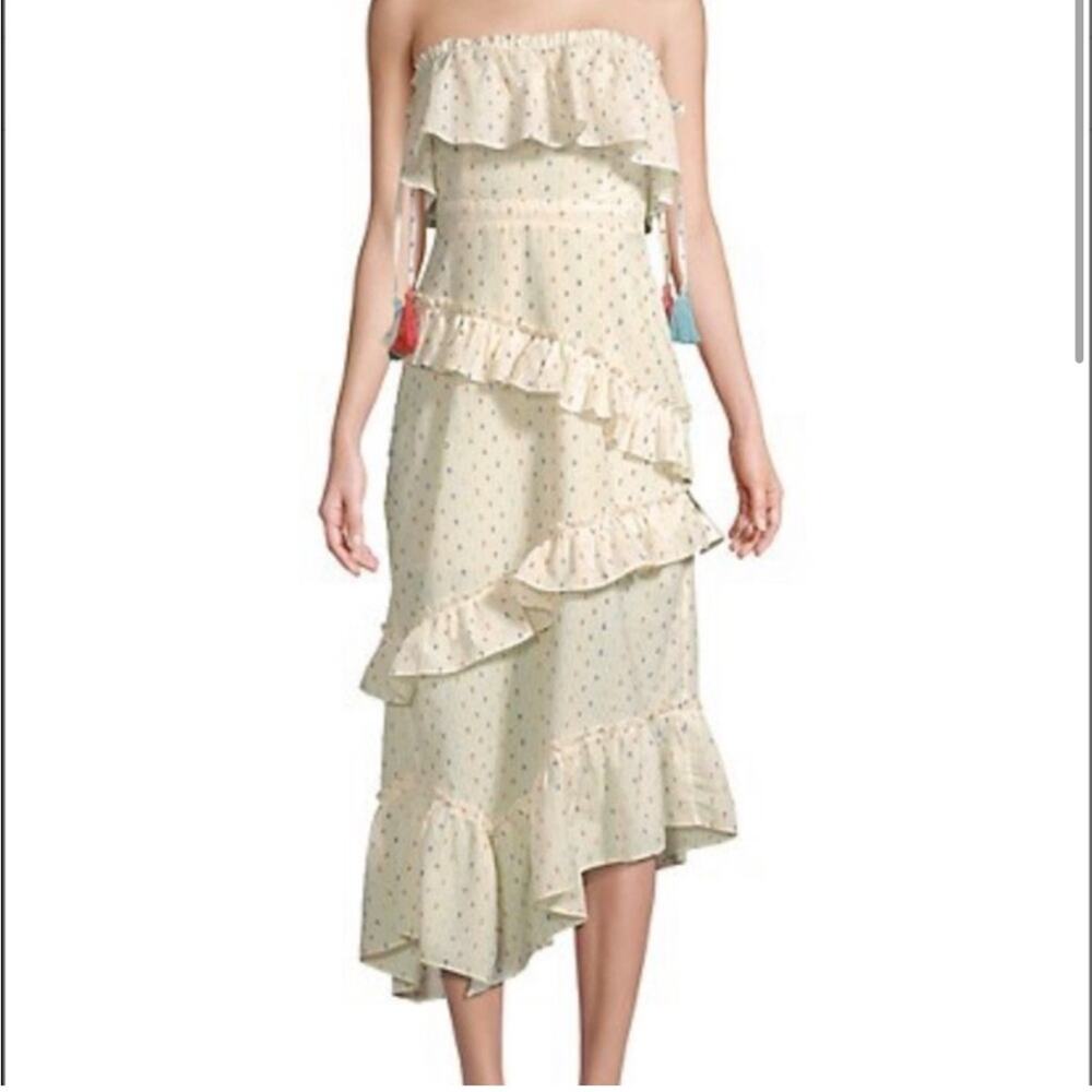 Red Carter Asmae Strapless Cotton Ruffled Cream Midi Dress Size Small
